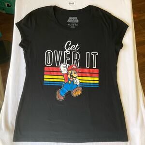 Super Mario Women’s Short Sleeve T-shirt size XL (15-17), Black. Get Over It